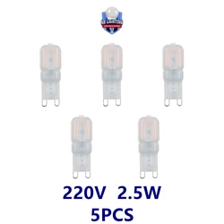 5 pçs focos 220v led super brilhante luzes do candelabro g9 2.5w conduziu a luz com capa de computador smd2835 iluminação para sala de estar