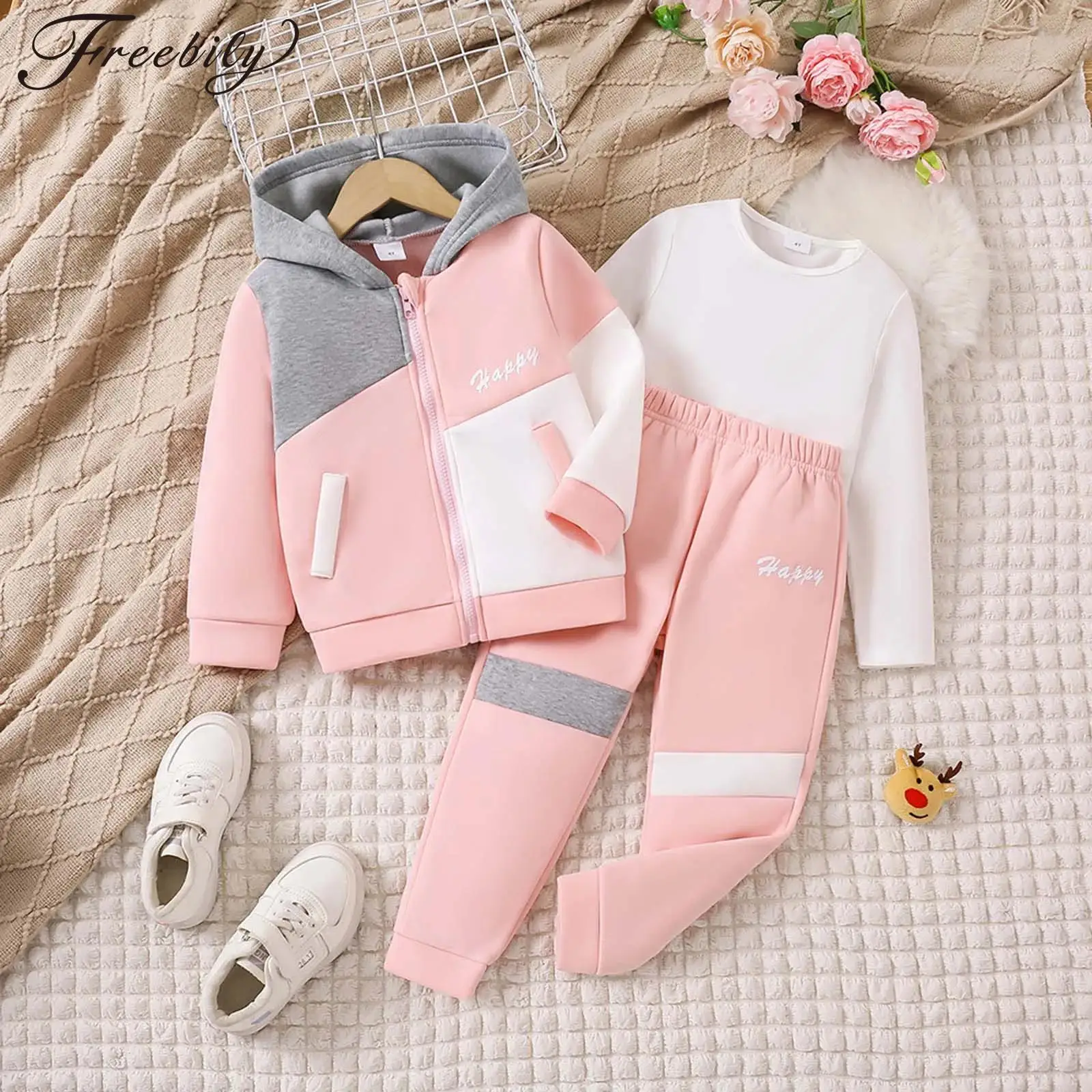 

Одежда для маленьких девочек, весенне-осенняя спортивная одежда, карманы с длинными рукавами, куртка с капюшоном на флисовой подкладке и футболка, спортивные штаны