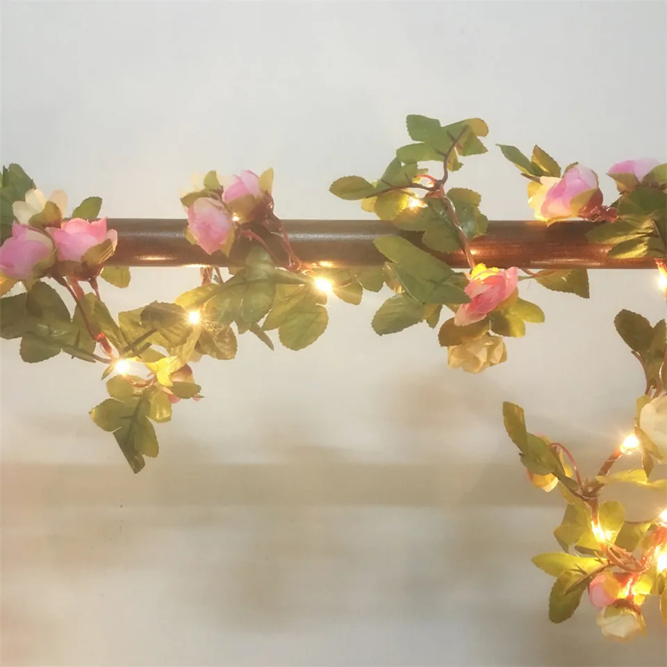 DACHAN HANDMADE 2.2M 25 LEDs Pink Rose Flower Garland Copper Warm LED Fairy String Lights For Christmas Wedding Decoration view 3