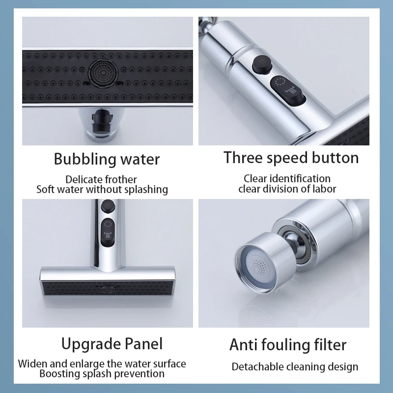 Binglin Kitchen Sink Waterfall Faucet Bubbler Splash-proof 3 Modes Spout Bathroom Basin Tap Extender Water Saving Adapter