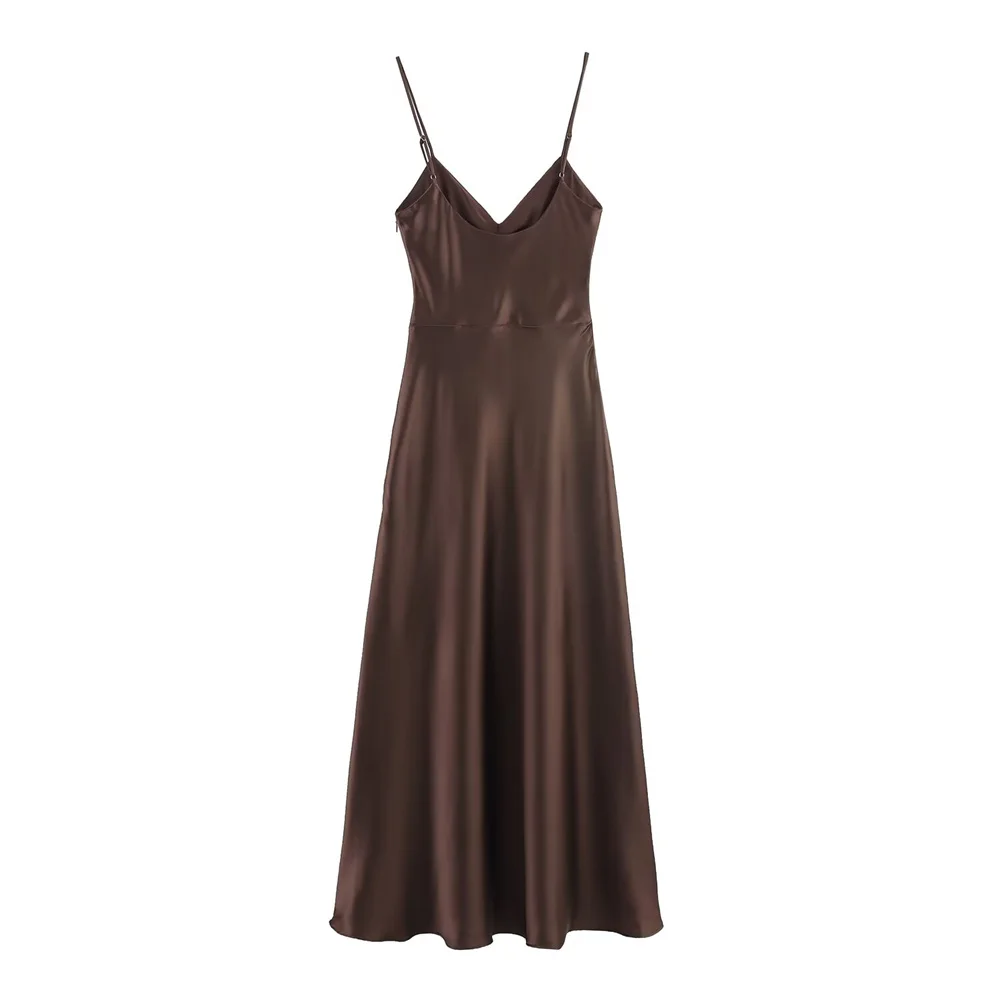 Robe MIDI plissée en satin de soie pour femmes, vêtements à la mode, style européen et américain, nouvelle collection automne