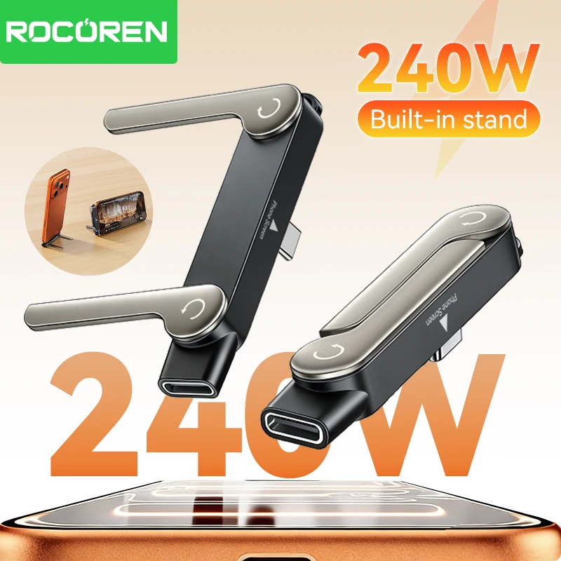Rocoren 240W 3-in-1 Tragbarer Faltbarer Handyständer OTG Drehbarer USB-C auf Typ-C Schnellladeadapter für iPhone 15 16 17 Pro Max