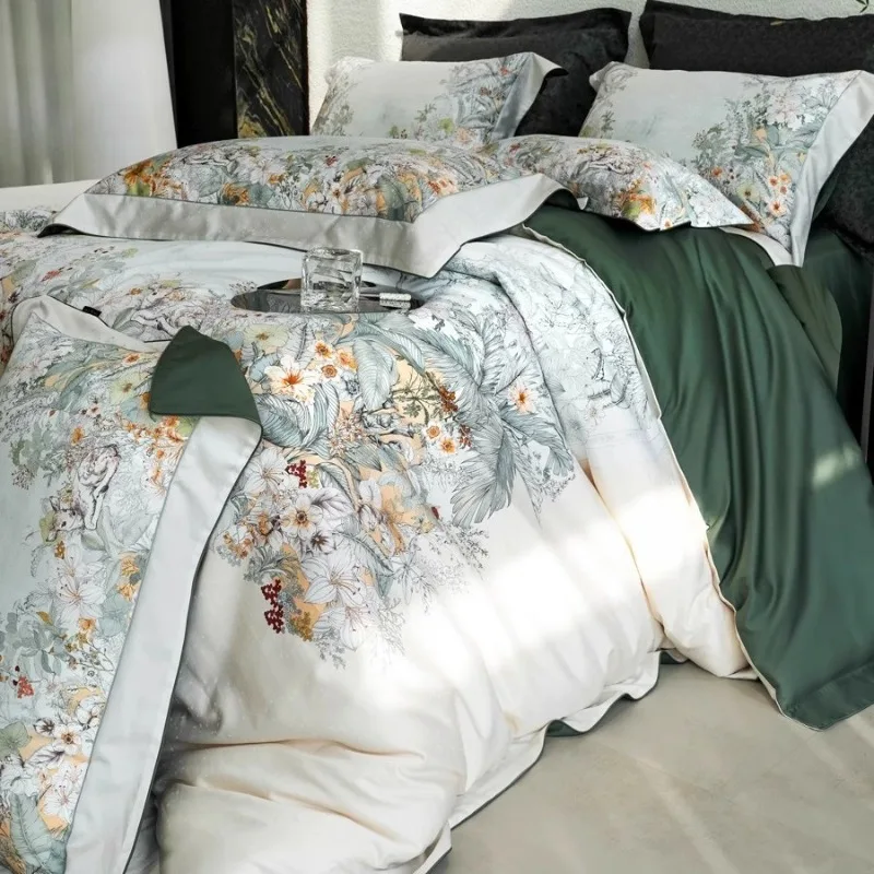 Top luxury jacquard print four-piece set, lint cotton bedding French romantic Nanyang style