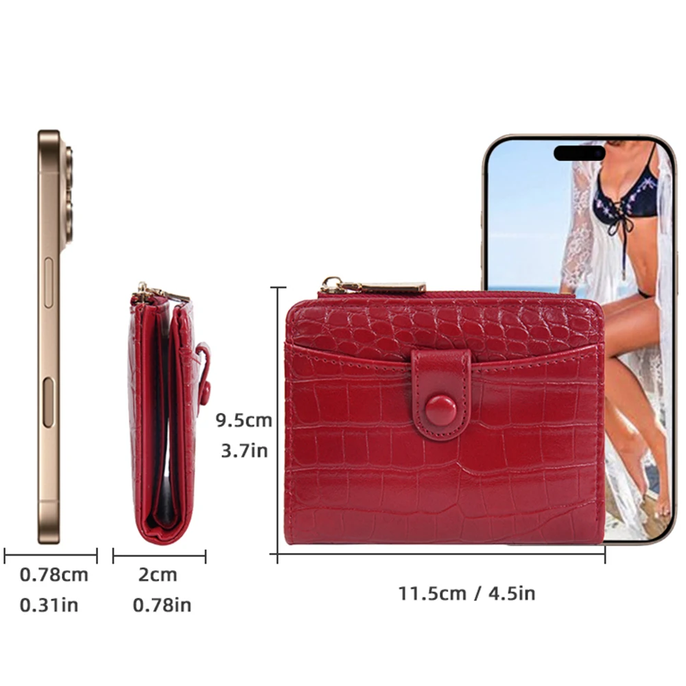 1Pc-Baellerry Crocodile Embossed Women's Short Wallet, Snap-Fastening Pu Leather Wallet with Side Zipper Coin Pocket, 7 Card Slots + Transparent Id Window, Preferred Gift for Women's Birthdays and Holidays