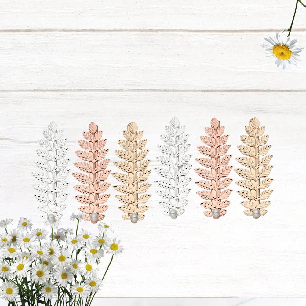 

Набор из 6 заколок для волос в форме листьев с жемчугом, золотые, серебряные, розовое золото, аксессуары для волос для женщин, для свадьбы, вечеринки, фестиваля