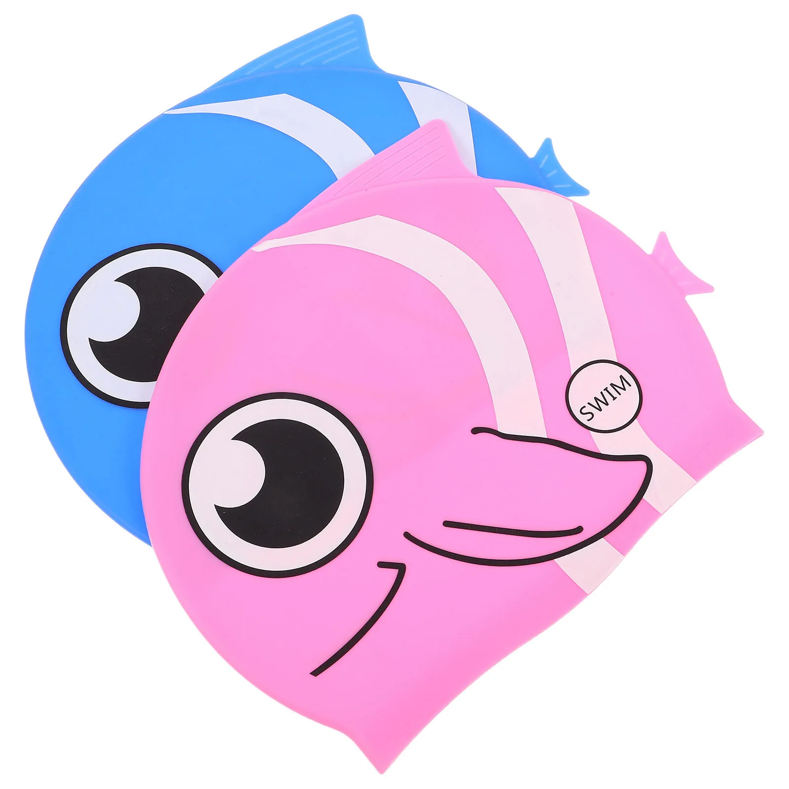 2 قطعة قبعة السباحة سيليكون تصميم الأسماك الكرتون ل قبعة السباحة المقاومة للماء واقي الأذن غطاء الماء #3