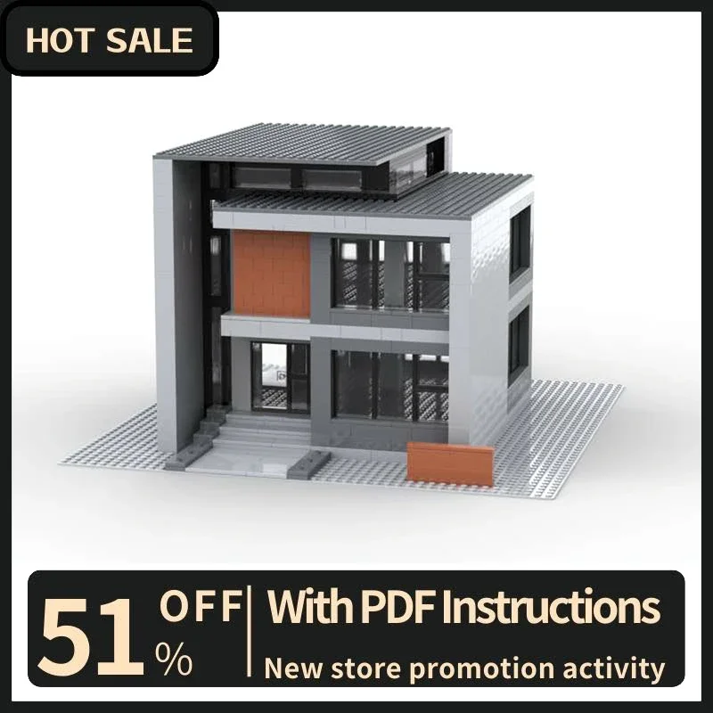 New 987Pcs City Hot Street View Moc Modular Brutalist Modern House Model Custom Puzzles Diy Creative Ideas Toys Birthday Gifts