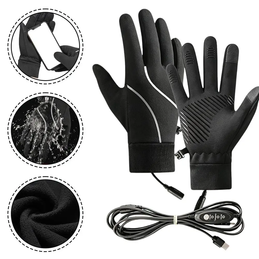 Rechargeable Heated Gloves Winter Fleece Warm Touchscreen Windproof Cold Resistant for Cycling Motorcycle Riding Outdoor Gear