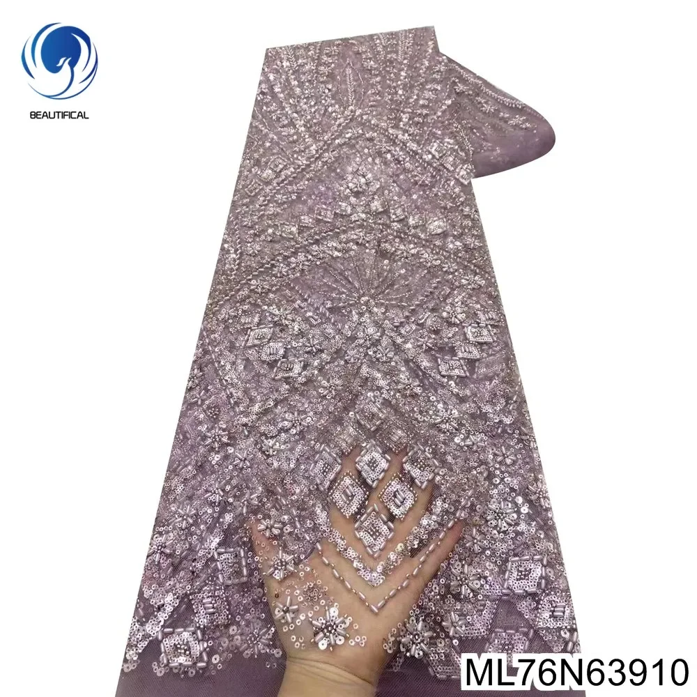 

Goddess Fan New Fashion ，2024 French Beads Fabric ， African Sequins Tulle Lace ，Banquet Evening Dress， ML76N639