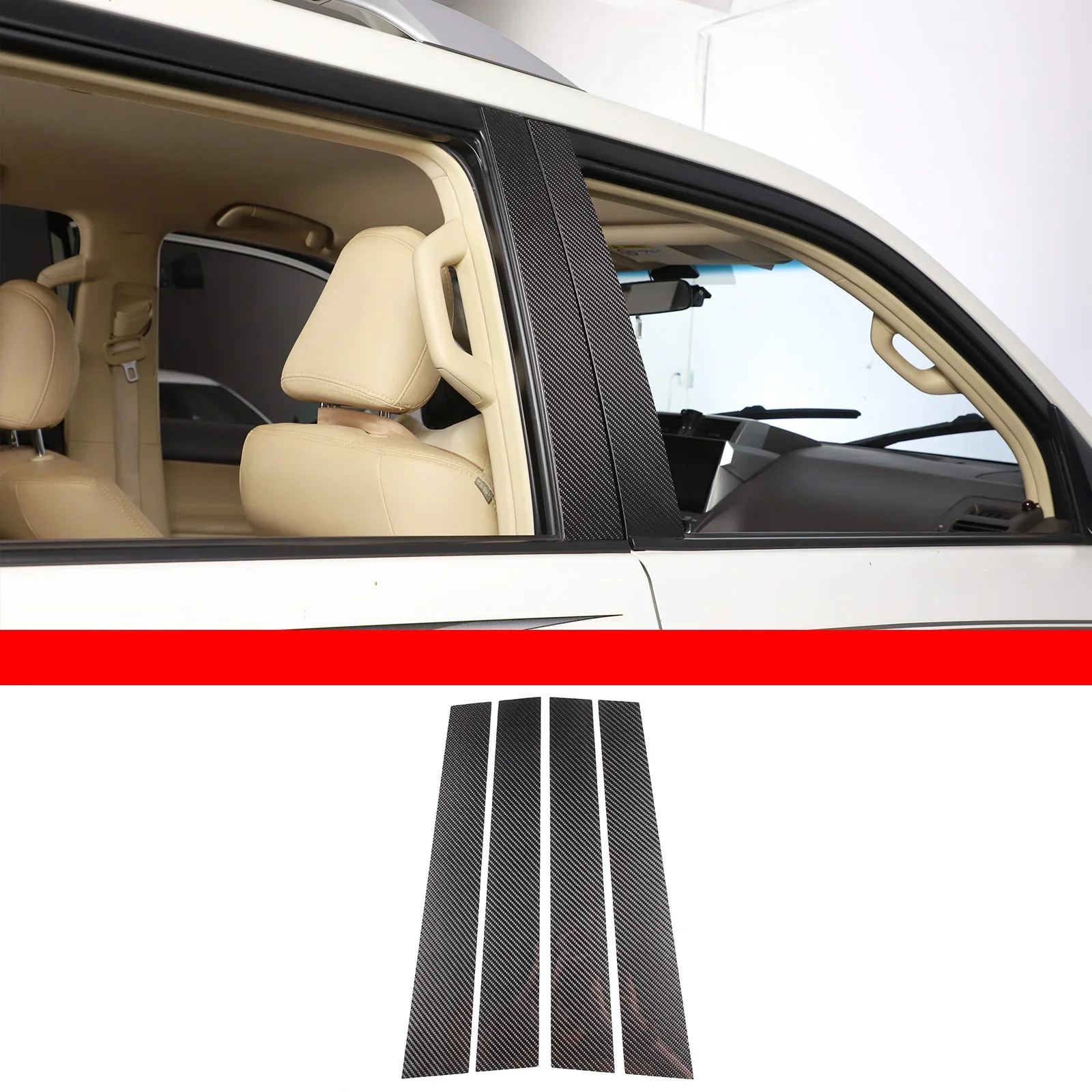 For Toyota Land Cruiser Prado FJ150 150 2010-2023 Dry Carbon Fiber Car Window B-Pillar Panel Trim Sticker Car Accessories