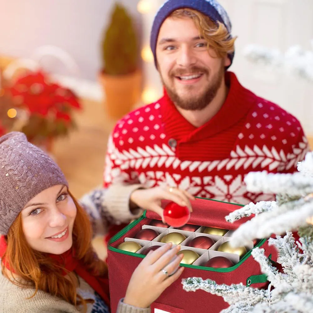 กล่องใส่ของตกแต่งวันคริสต์มาส64ชิ้นกล่องการตกแต่งบ้านเก็บของทนทานสำหรับลูกโป่งแฟนซีกล่องเก็บสินค้า