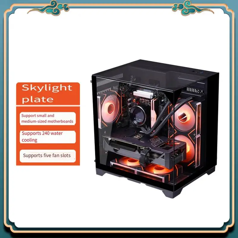 ABJG-PC Case Sea View Room Gaming Computer Desktop M-ATX Motherboard Double-Sided Tempered Glass PC Gamer Cabinet