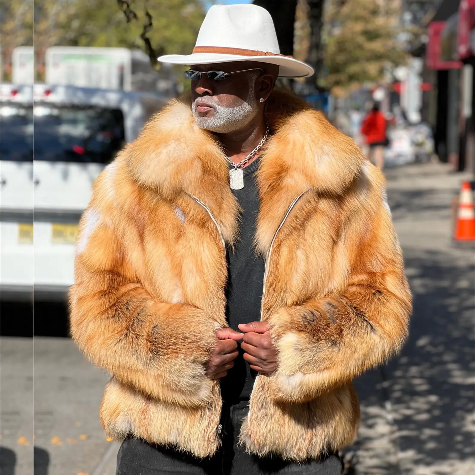 Moda hombres Real Full Pelt piel de zorro rojo cazadora abrigo con cuello de solapa con cremallera invierno de lujo piel de zorro genuina prendas de vestir gruesas