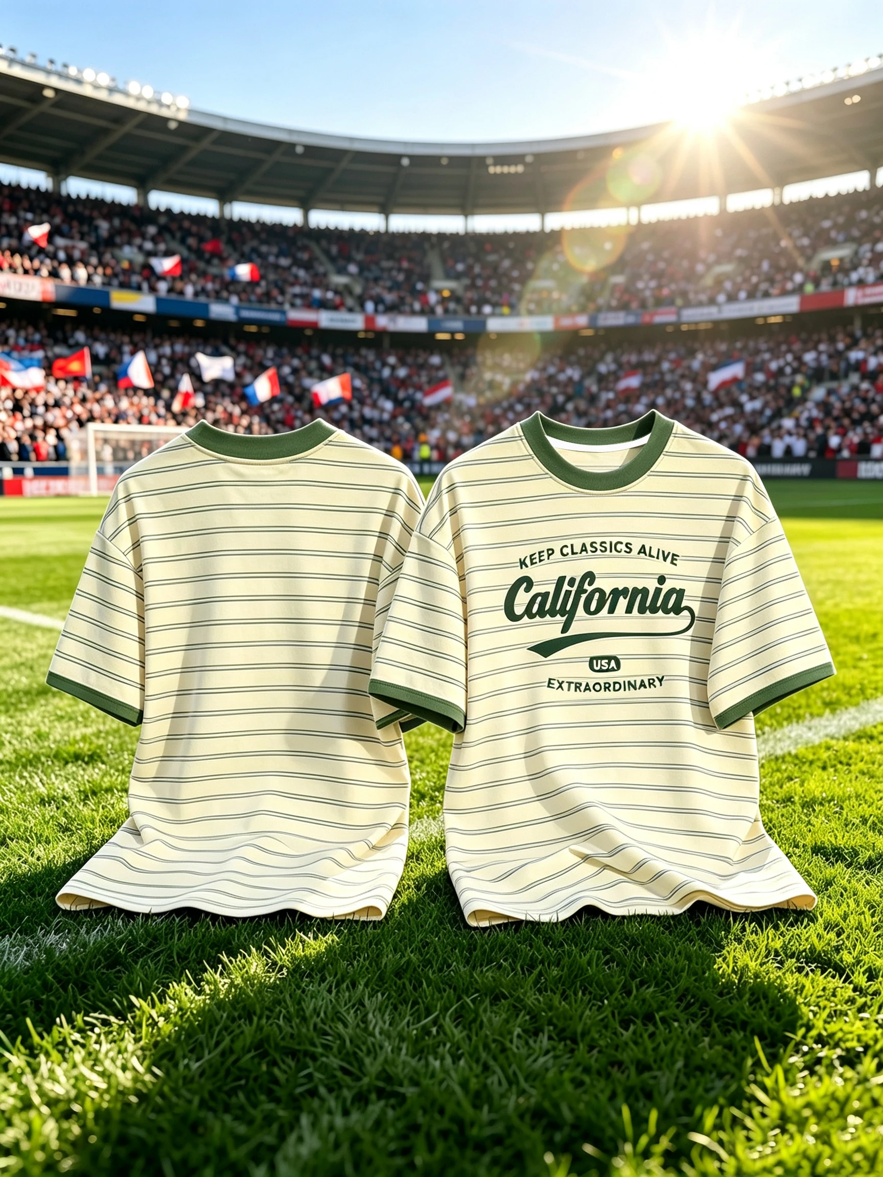 Vintage Horizontal Stripe T-shirt Letter Slogan Print Men Casual Tee