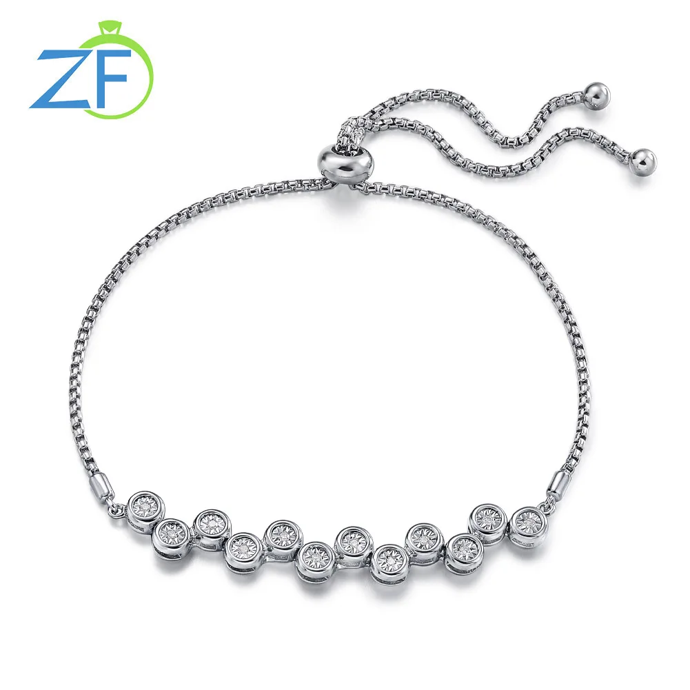 

GZ ZONGFA Real 925 Sterling Silver Tennis Bracelet for Women 0.06ct Natural Diamond Sparkling Adjustable Hand Chain Fine Jewelry