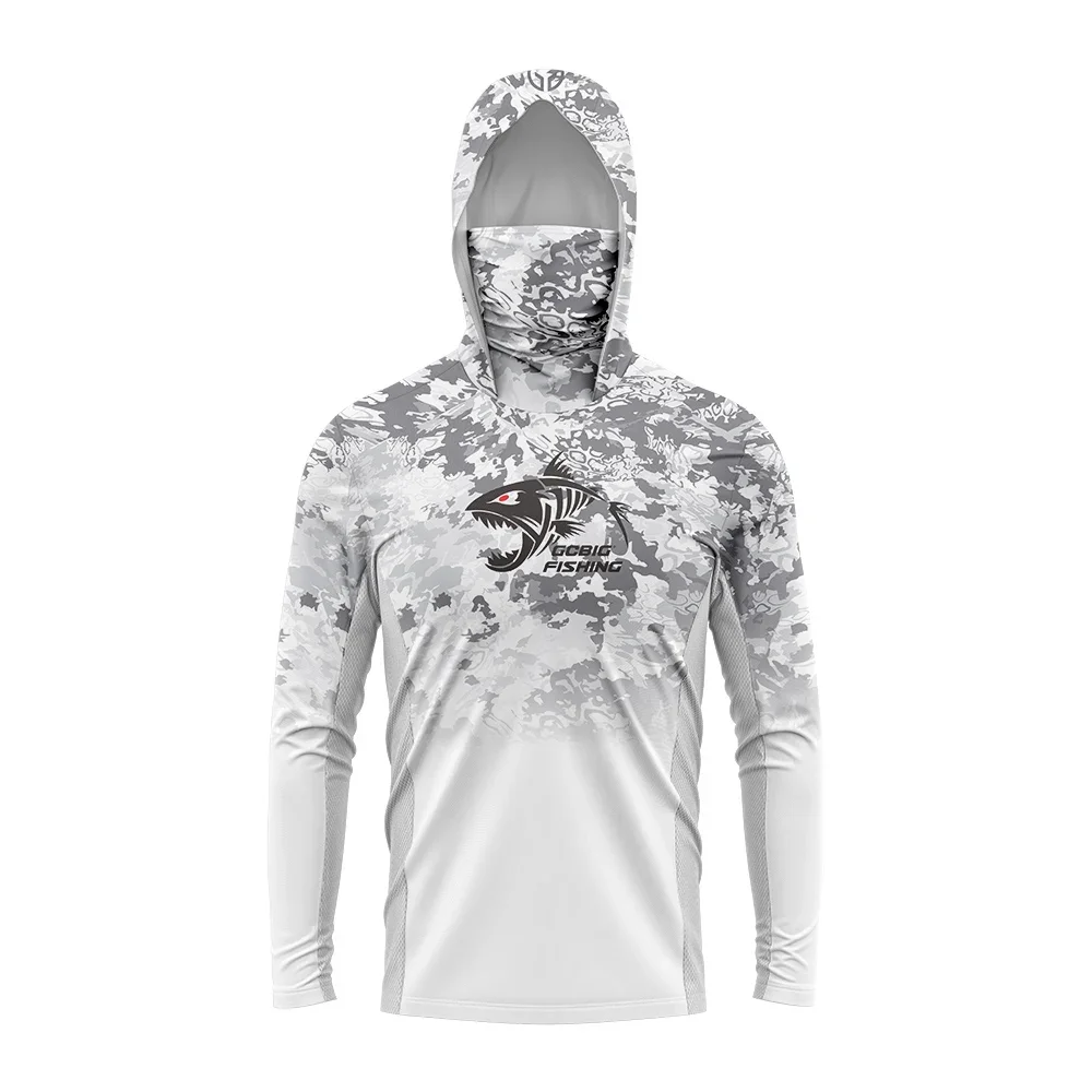 Gradient Green‑Yellow Skeleton Fish Men Fishing Hooded Shirt Built‑in Face Cover  Sun Protection Quick‑Dry Long Sleeve Tops view 3