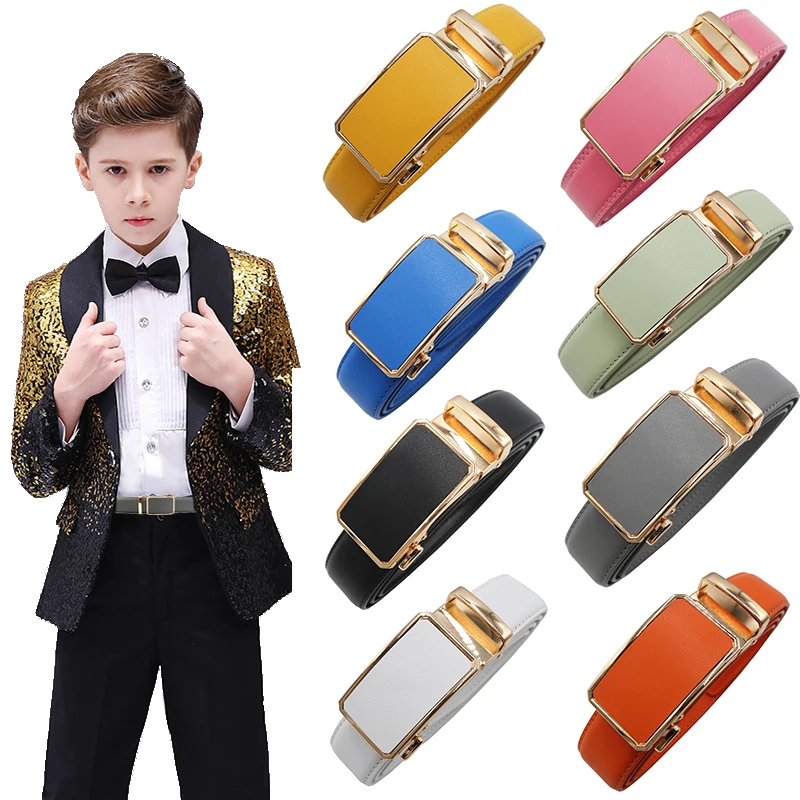 Colorful genuine leather children's belt Automatic Buckle Leather Belt 1.18inch wide For Boys girls Leather Ratchet Dress Belt