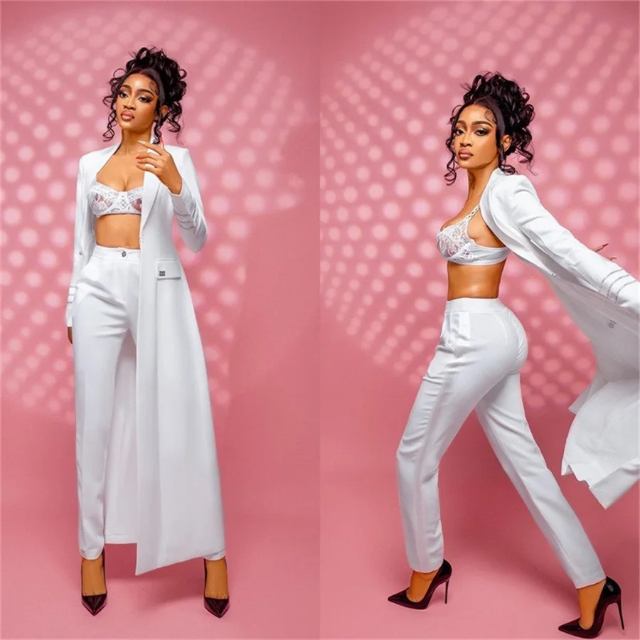 Ensemble de costumes 2 pièces pour femmes, jupe Blazer longue + pantalon, simple boutonnage, robe de soirée longue, coupe-vent Sexy, taille personnalisée