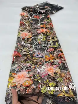 Preto francês tule contas tecido de renda africano tecido renda 2024 alta qualidade nigeriano bordado 3d tecido renda para costura casamento