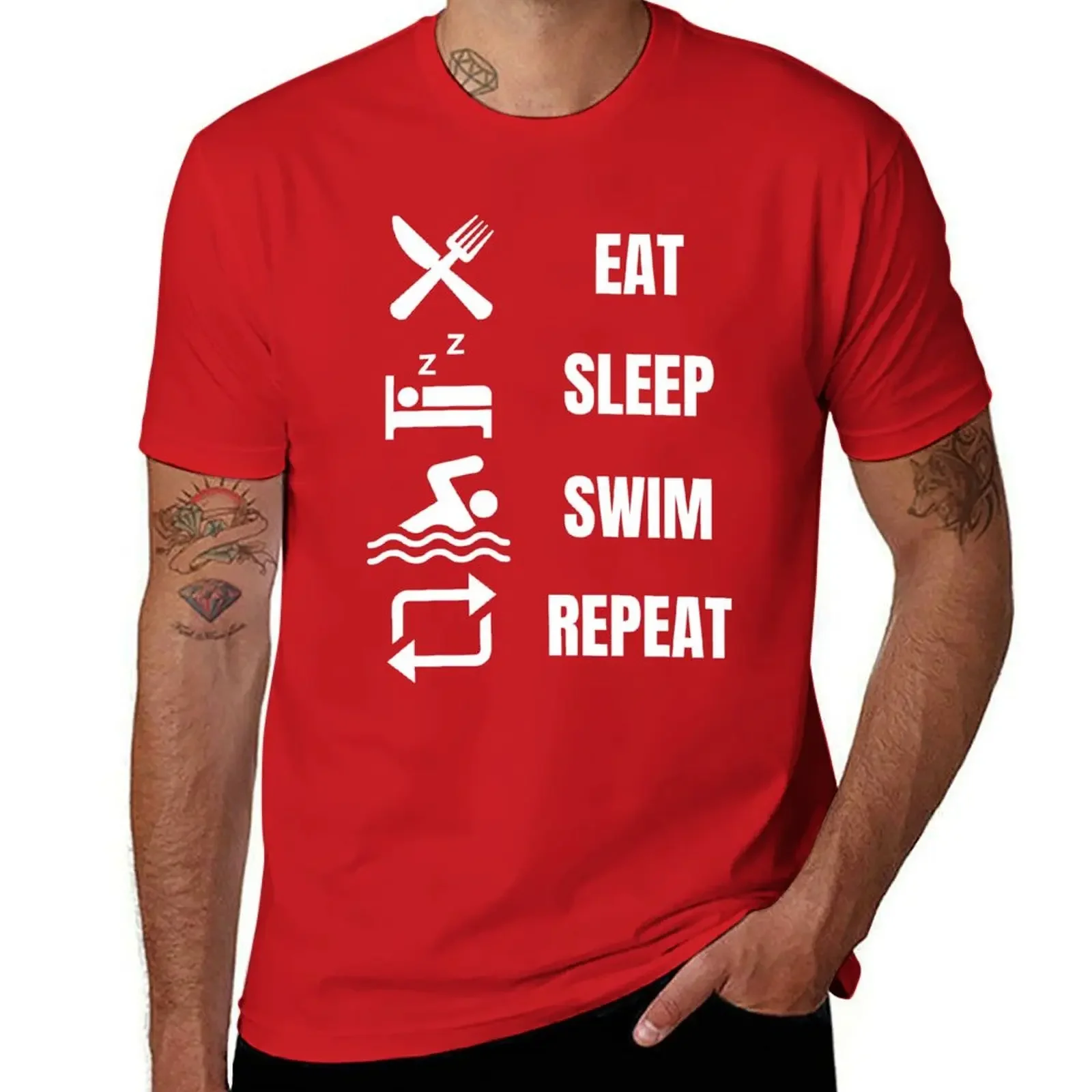 Eat Sleep Swim Repeat T-shirt anime mens t shirts casual stylish anime clothes new in tops & tees heavyweight Male Cartoon