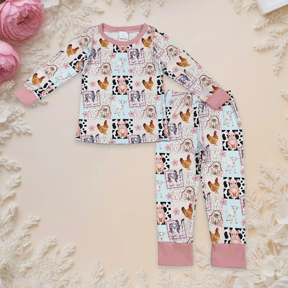 

Baby Girl Long Sleeve Shirt Pigs Chicks Farm Kids Pajamas Set Toddler Pants Children Sleepwear Outfit Comfortable Wholesale