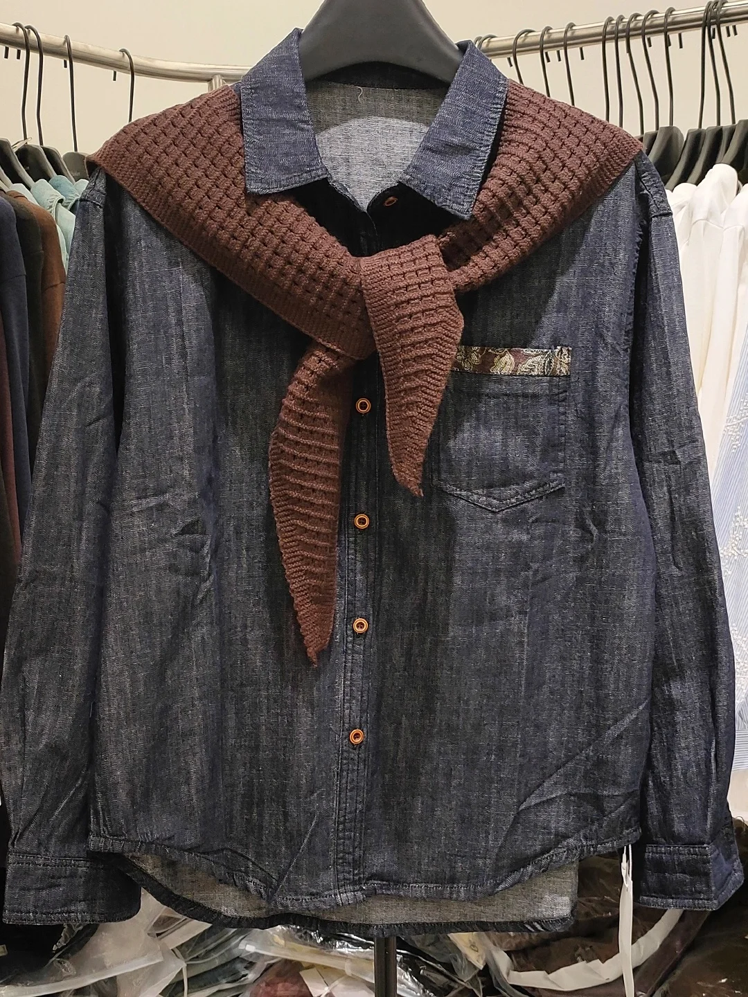 

Loose Long Sleeve Denim Shirt Shoulder Design for Men And Women Spring Autumn Casual Style Breathable Combed Cotton Shirt