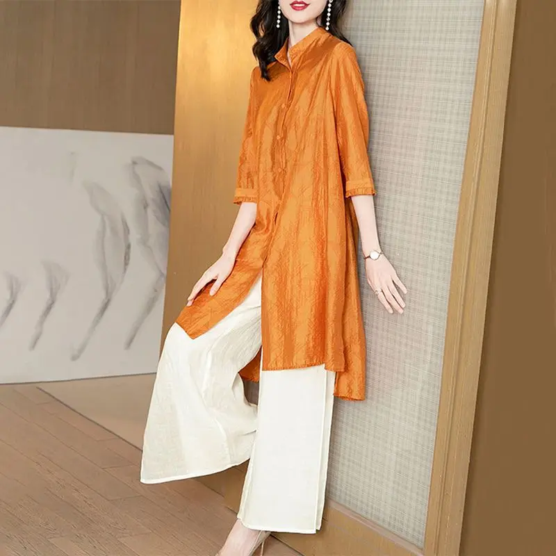 

Tennis Cotton Linen Women's Summer Long Shirt Fashionable and Age-reducing Ethnic Style