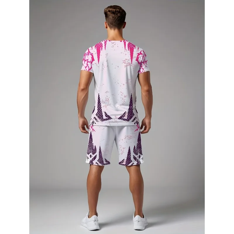 2025 Summer New Trend 3D Digital Printing Casual Round Neck Short Sleeve Shorts Set Retro Men's Fashion T-shirt Creative