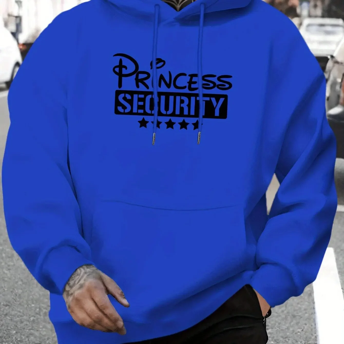 Funny Princess Security Slogan Mens Hooded Sweatshirt Five Stars Letter Graphic Casual Loose Street‑Wear Hoodie