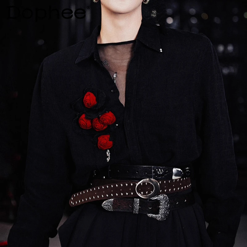 

2025 Autumn New Fashion Men's Lapel Shirts Stylish Jacquard Design High-end Tops Male Handsome Long Sleeve Color Matching Shirts