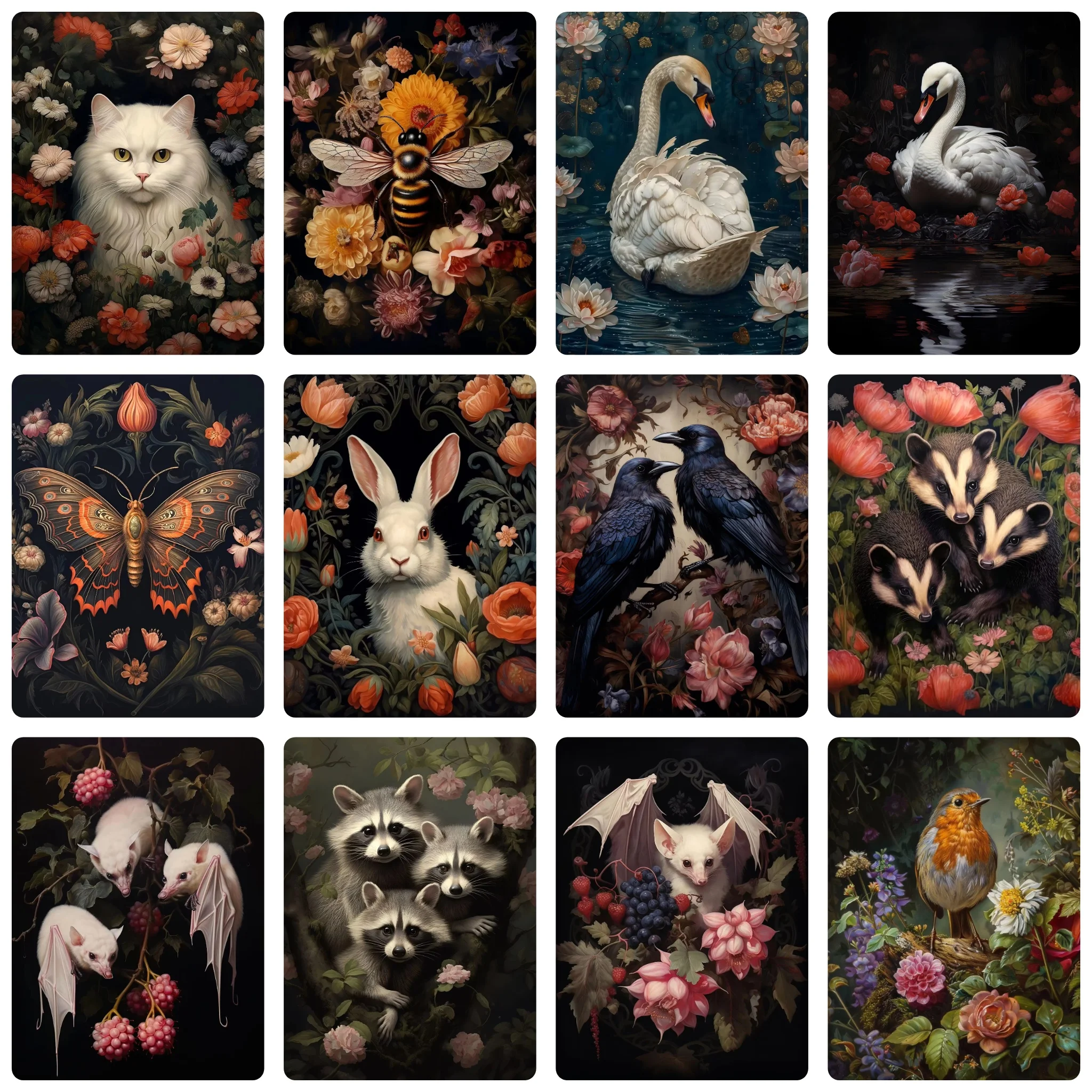 DIY Diamond Painting Kit, Gothic Style Woodland Creatures With Rich Flowers, DIY Picture for Wall Ornament, Gift for Collectors