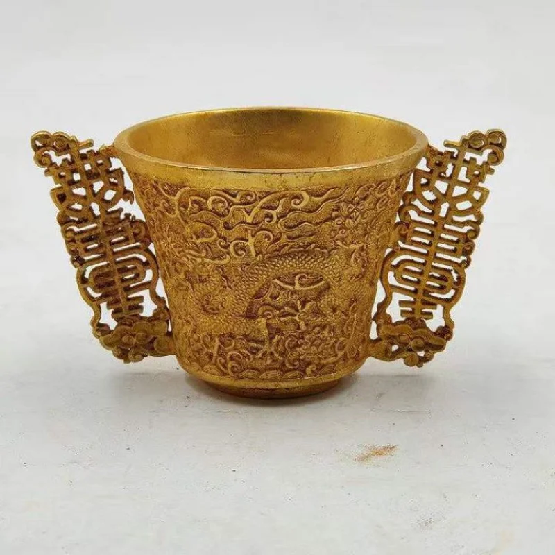 

Antique Antique Antique Pure Copper Thickened Gilding Dragon Cup Wine Glass Tea Cup Home Antique Country Collection Old Objects