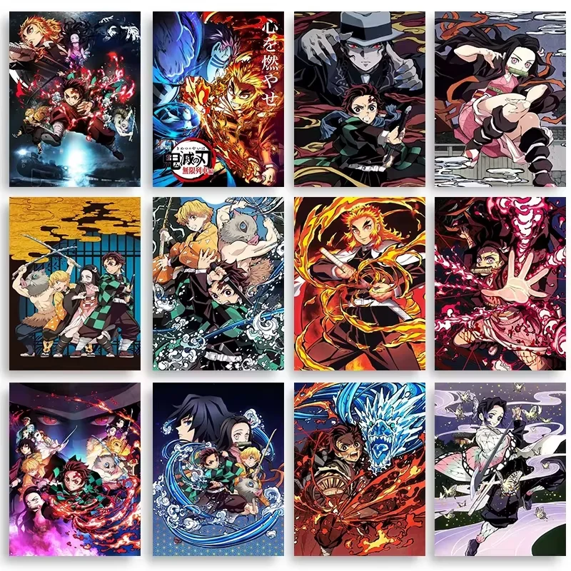Pintura de Diamantes 5D de Kyojuro Rengoku de Demon Slayer, Kit de Arte Mural HD con Personajes de Anime para Decoración de Sala de Estar y Dormitorio
