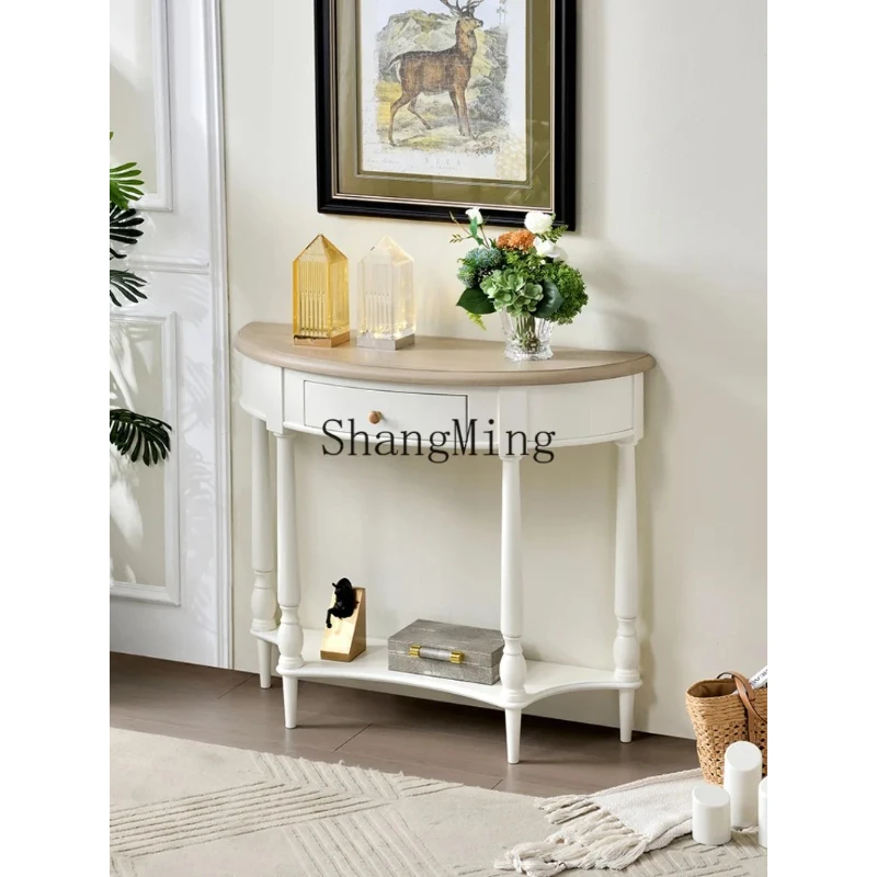 

SM's new Delicate White Cream Wind Solid Wood Entrance Table Entry Semicircular Aisle Storage Cabinet