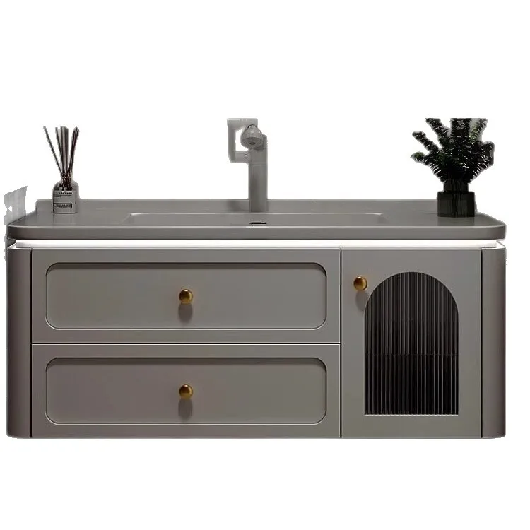 Multi-layer solid wood ceramic integrated basin, rounded corner bathroom cabinet, toilet, hand wash basin cabinet, washstand