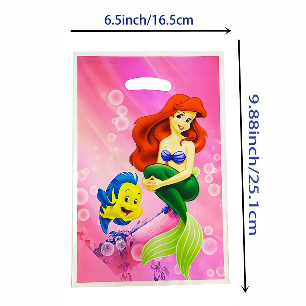 10/40pcs 16.5*25cm Plastic Gift Bag Disney Mermaid Kid Girl Birthday Party Supplies Cartoon Mermaid Theme Decoration Supplies