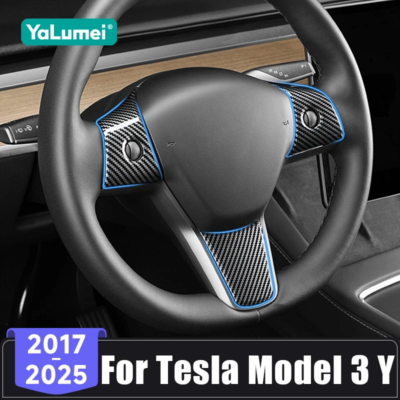 

Для Tesla Model 3 Y 2017 2018 2019 2020 2021 2022 2023 2024 2025 ABS автомобильная панель рулевого колеса, накладка, наклейка, аксессуары