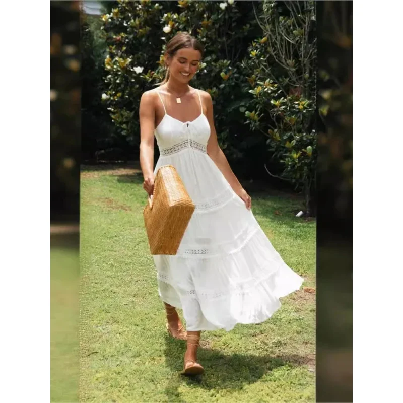 2025 novedad de verano mujeres Boho moda Spaghetti Strap blanco vestido de fiesta en la playa bata mujer 2024 Elgeant CaBear House 002