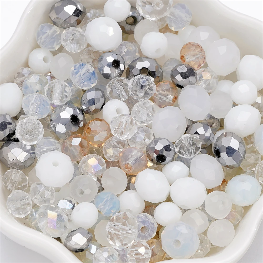 Perles rondes à facettes en verre mélangé de 4 à 8mm, 300 pièces, perles d'espacement amples pour Bracelet, collier, chaîne de téléphone, accessoires de fabrication de bijoux à faire soi-même