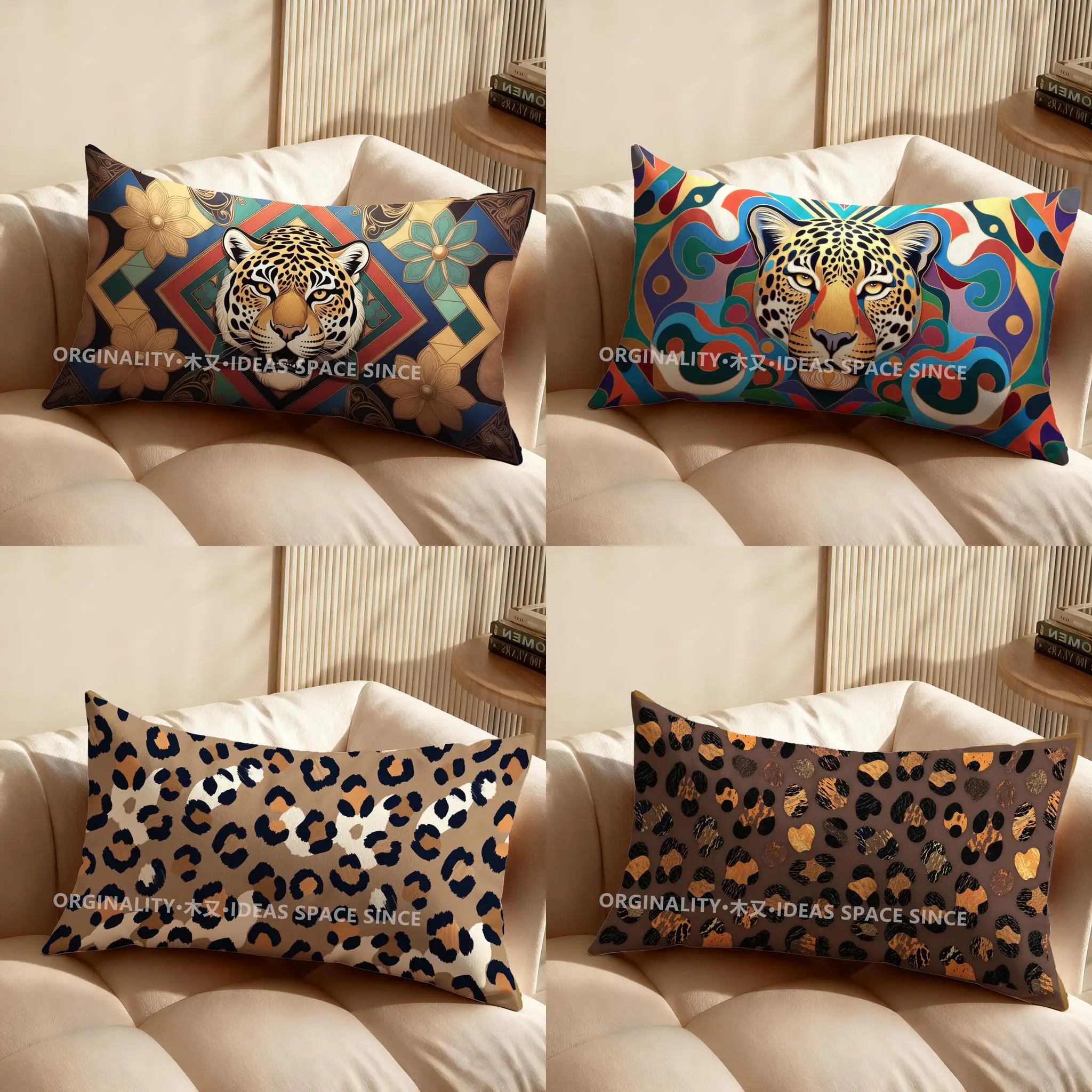 

Декоративная подушка с 2D-узором в виде геометрического орнамента ягуара, подходит для дивана, спальни, автомобиля, прямоугольная подушка для спины