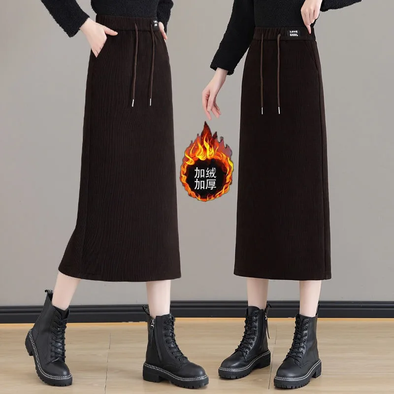 20265 Neue Herbst und Winter Lose Cord High-taille Casual Einfarbig Spitze-up Temperament Hüfte-bedeckende rock für Frauen