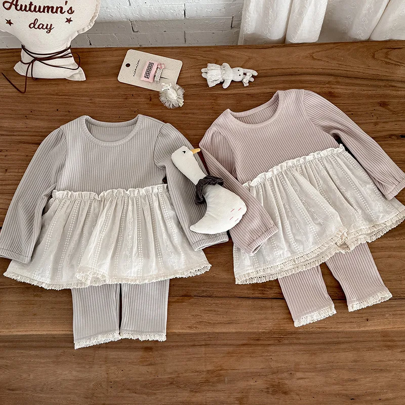 

Girls' Loungewear Set Autumn New Baby Girl Crew Neck Top Trousers Infant Clothes Two-piece Set Class A