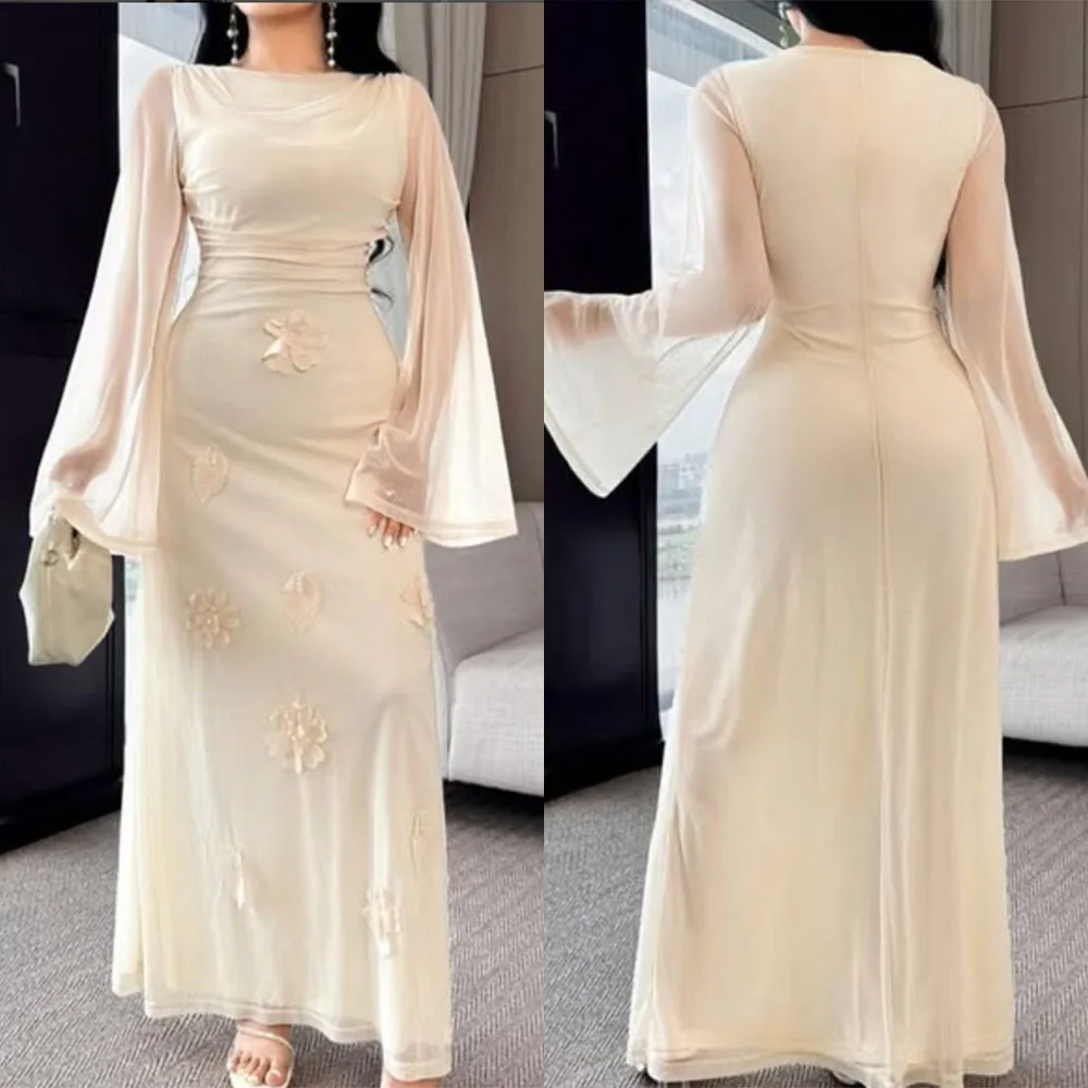 

Высокое качество, индивидуальные белые платья длиной до щиколотки на молнии с длинными рукавами и аппликацией из бисера для женщин, праздничное платье Кейт Мидддлтон