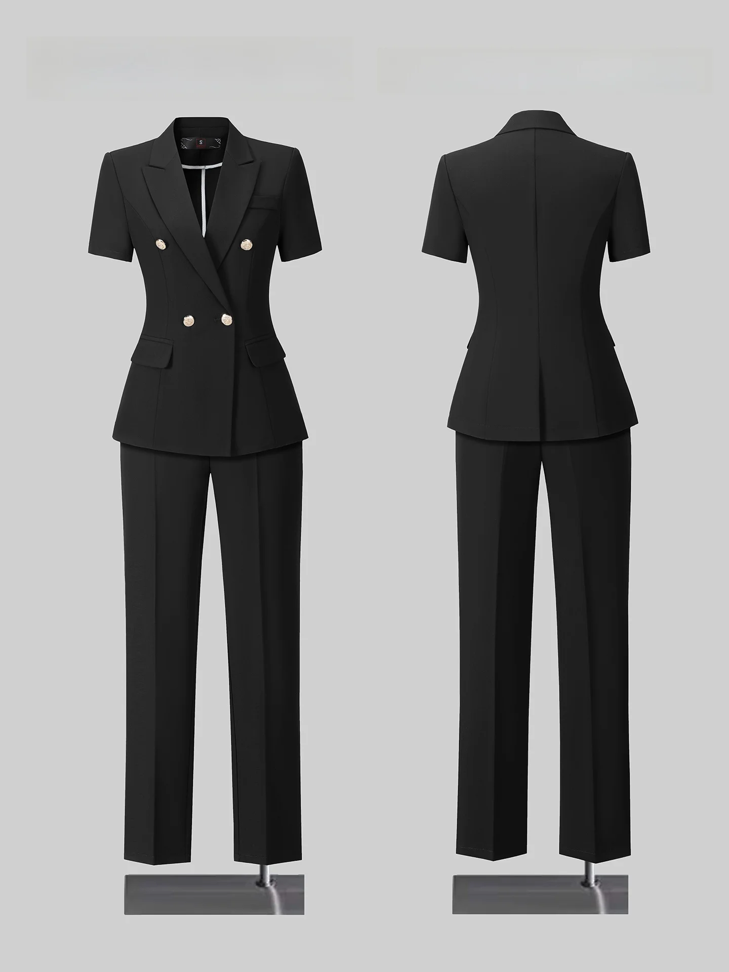 Professional Women's Suit Set for Civil Servant Interview Workwear Small Size Career Black  Polyester Fiber Regular Sleeve