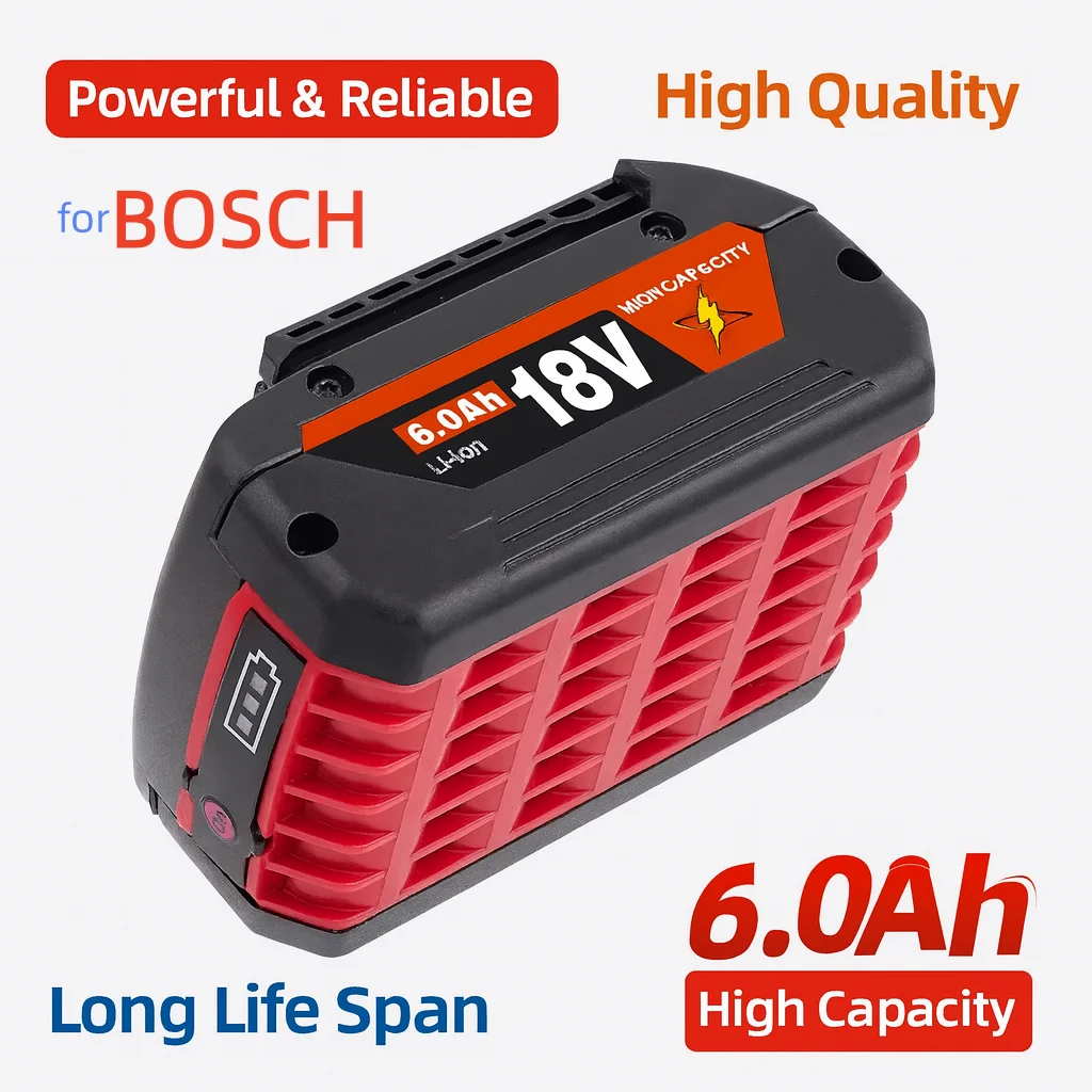 

Replacement Battery 18V 6.0Ah for Bosch BAT609 BAT618 BAT618G GDR215 GDS350 GDX285 Cordless Drill Impact Driver Tools