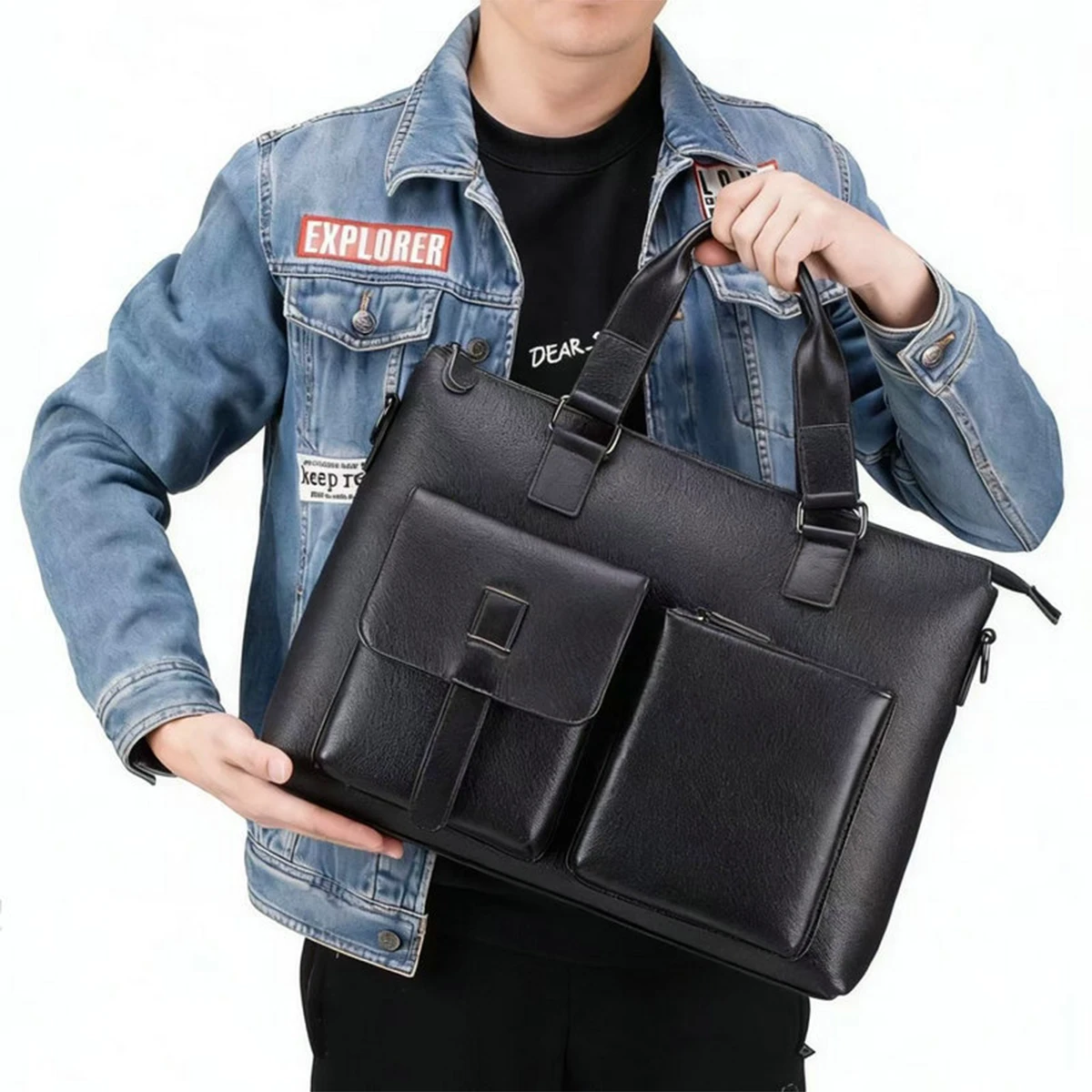 FOXER Men Briefcase Genuine Leather Laptop Bag 15.6 inch Multi Pockets Business Handbag Large Capacity Shoulder Crossbody Purse