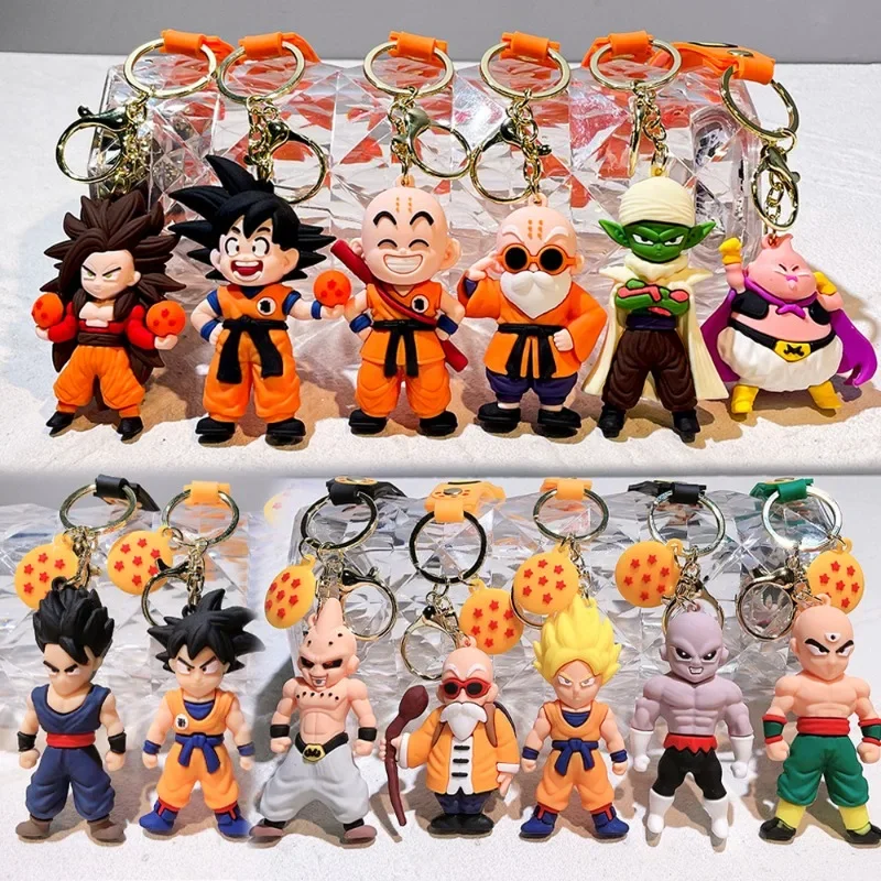 Llavero de Dragon Ball de Dibujos Animados, Joyería de Moda, Son Goku, Vegeta, Piccolo, Bola de Cristal, Figuras de Acción de Resina, Llavero de PVC, Colgante para Bolso