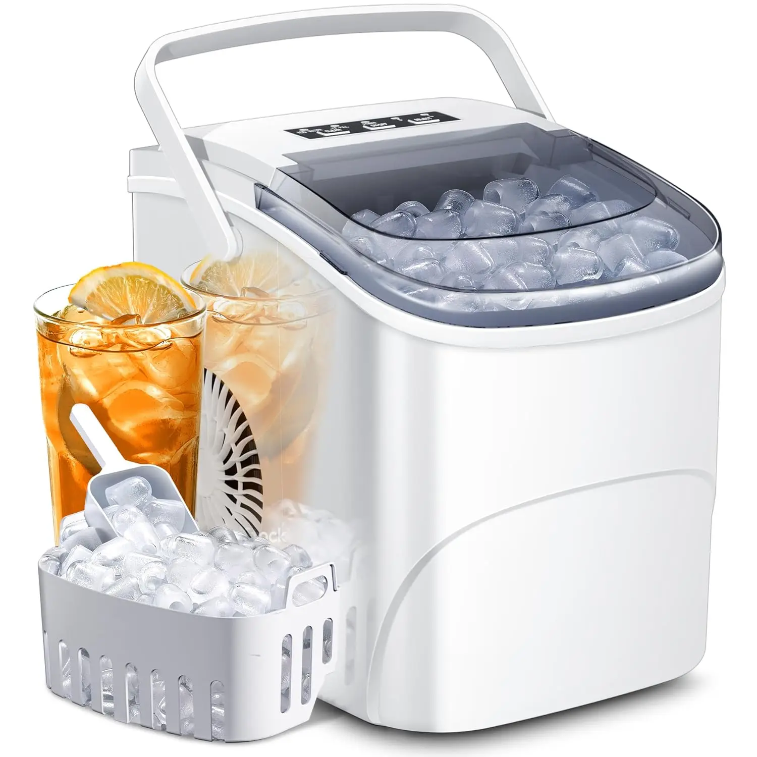 

NEW Ice Makers Countertop with Handle,26.5Lbs/24H,9 Cubes in 6 Mins,2 Sizes of Bullet Ice,Portable Ice Maker Machine with Self