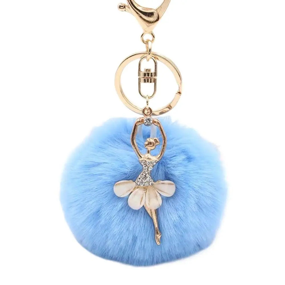 Ring Pom Pom Keyring Fluff Keychains Little Angel Car keychain Fur Ball Keyring Ballet Angel Girl keychain Fake Fur Key Chain