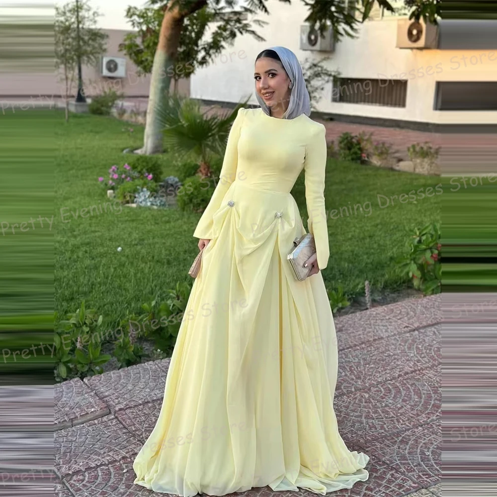 

Simple Sexy Evening Dresses A Line Woman's Long Sleeve Formal Prom Gowns Fashion Beach Party Muslim Vestidos De Noche Customized